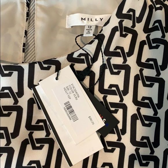 Milly Holly Bell-Sleeve Chain-Print Twill Top 12 - Picture 7 of 8